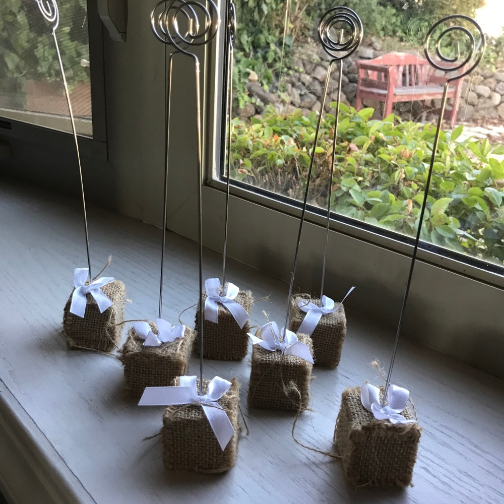 🌾 7 Burlap Table Numbers with White Bows